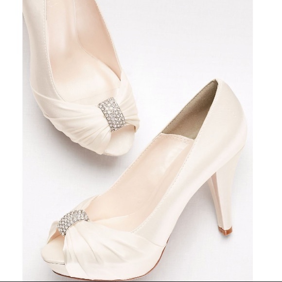 David's Bridal Shoes - David Bridal Charmeuse Peep Toe w/Crystal Ornament